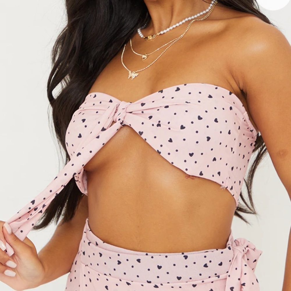PLT Light Pink - Heart Print Bandeau Top (NWT)